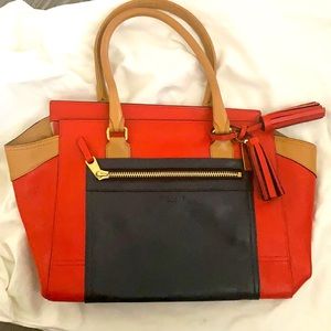 Coach Park tote Color-Block orange/ navy blue/ tan